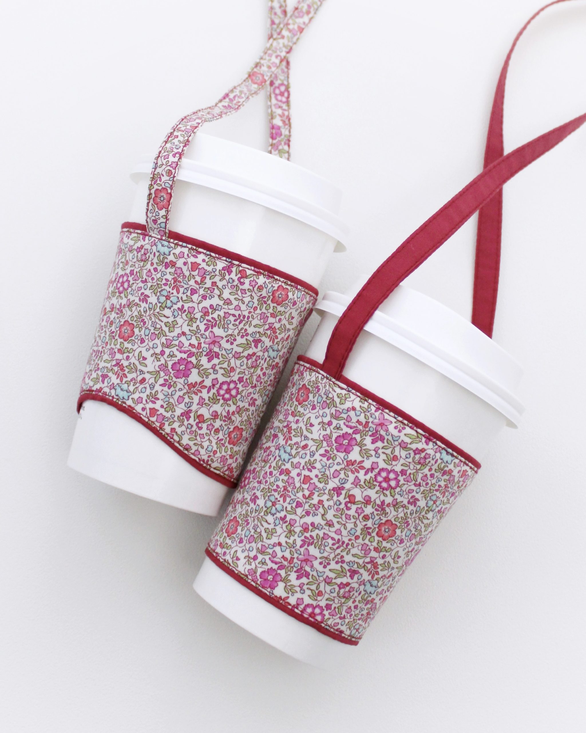 DIY, Coffee sleeve with strap, PDF pattern download, Liberty fabrics